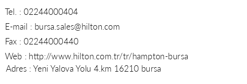 Hampton By Hilton Bursa telefon numaralar, faks, e-mail, posta adresi ve iletiim bilgileri